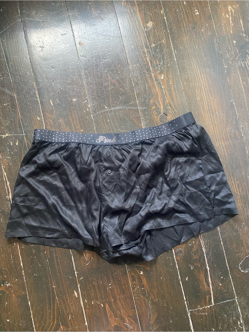 PINK Victoria's Secret Black Satin Boxer Shorts NWT